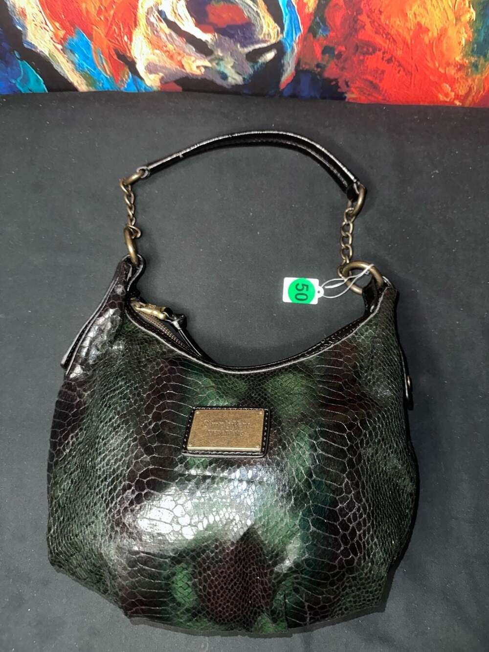 No.50 Simply Vera Vera Wang Faux Leather Green Shimmer Snakeskin Hobo Handbag